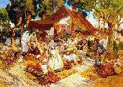 Frederick Arthur Bridgman An evening gathering at a North-African encampment painting